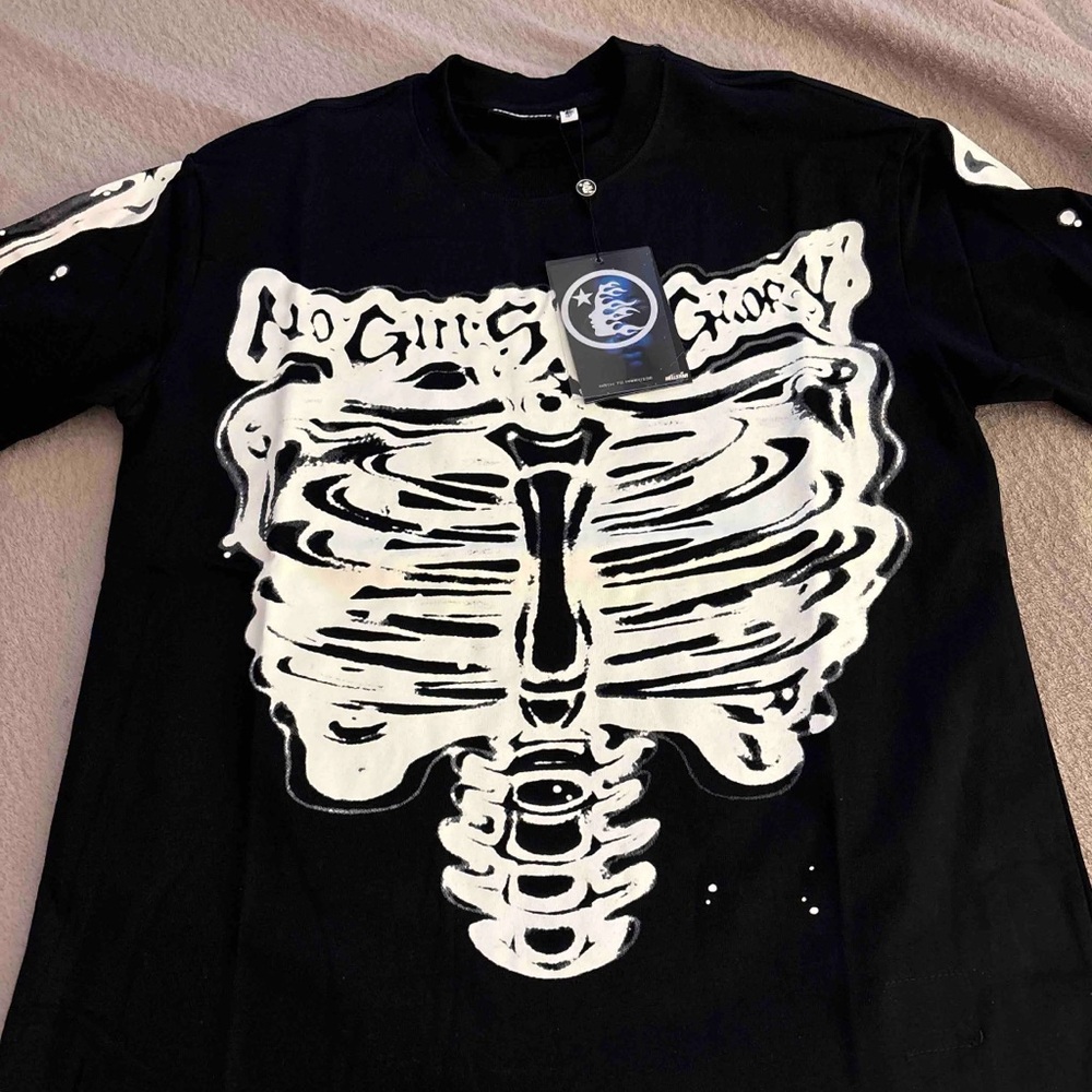 Black Long Sleeve Tee with Skeleton Graphic